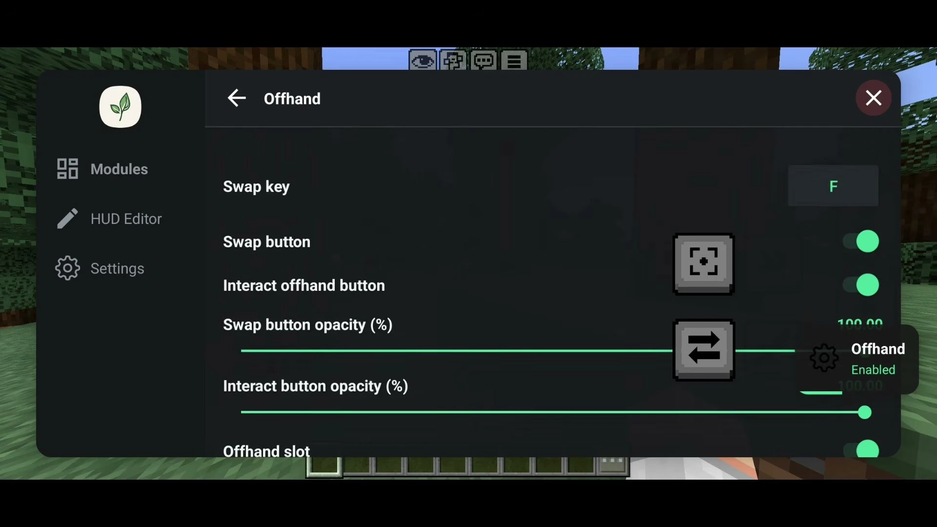 Offhand Android Mod (26.52) – Real Java-Style Offhand for MCPE on LeviLauncher — screenshot 1