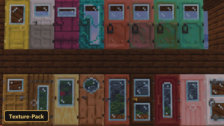 Glass Doors Windowed (26+, 1.21) – MCPE/Bedrock Texture Pack