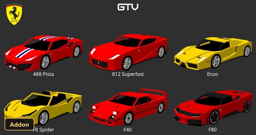 GTV FERRARI CARS (26+, 1.21) – MCPE/Bedrock Addon