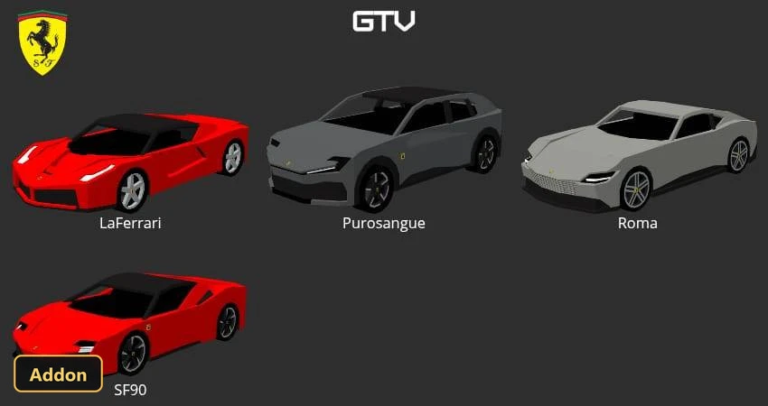 GTV FERRARI CARS (26+, 1.21) – MCPE/Bedrock Addon — screenshot 1