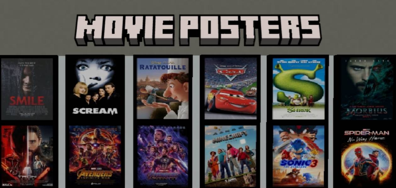Movie Posters Addon (26.x, 1.21) – MCPE/Bedrock Mod