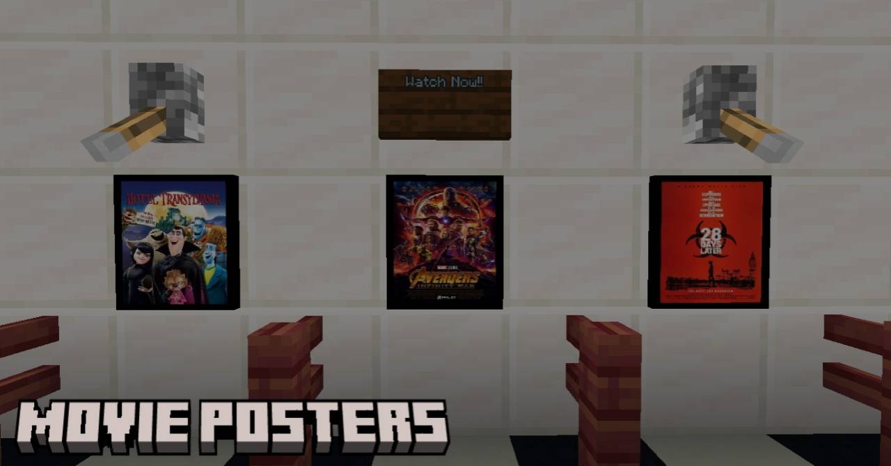 Movie Posters Addon (26.x, 1.21) – MCPE/Bedrock Mod — screenshot 1