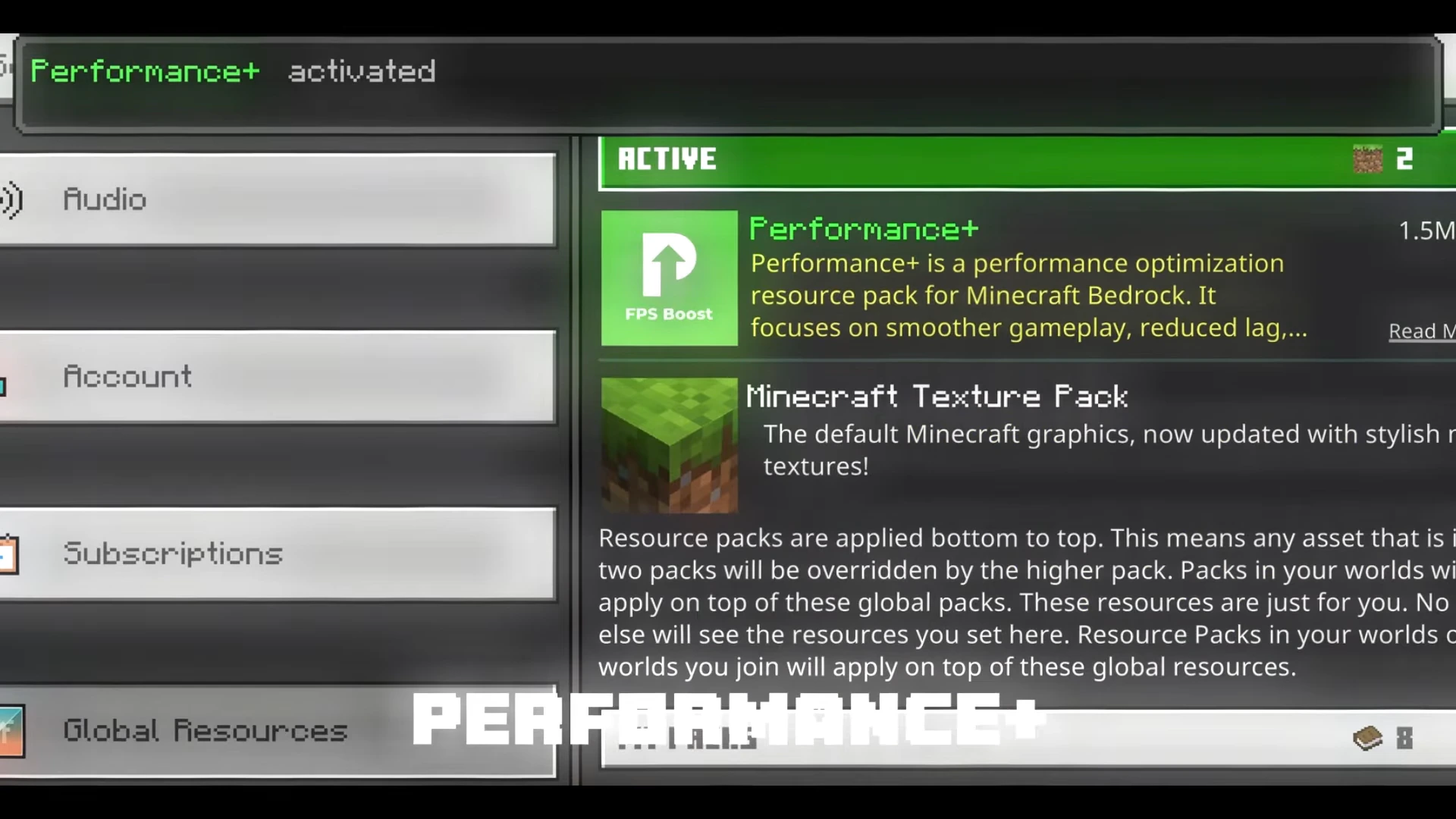 Performance Plus Texture Pack (26.x, 1.21) – MCPE/Bedrock — screenshot 1