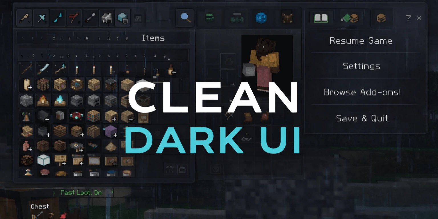 Clean Dark UI Texture Pack (1.21, 1.20) – MCPE/Bedrock