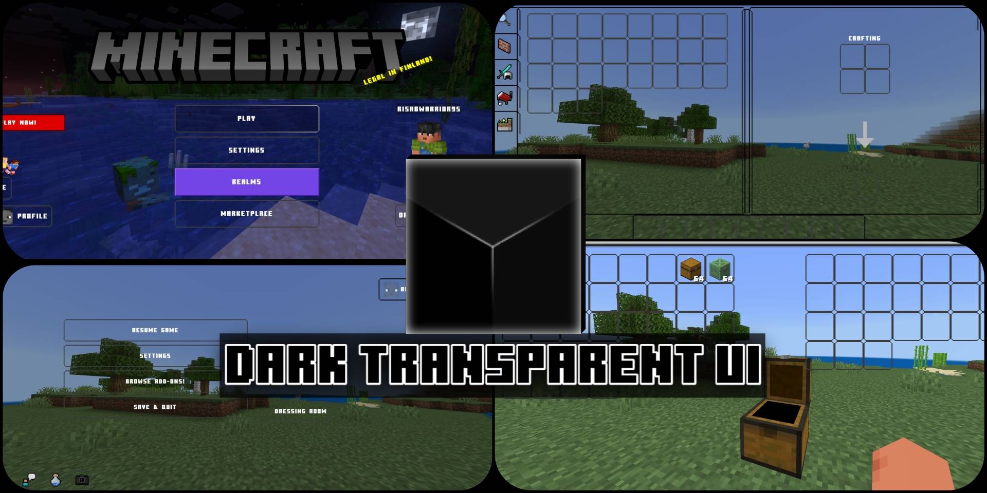 Dark UI Transparent Texture Pack (26.x, 1.21) – MCPE/Bedrock
