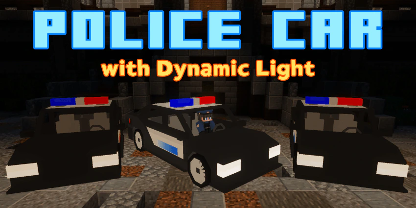 Police Car with Dynamic Light Addon (26.x, 1.21) – MCPE/Bedrock Mod