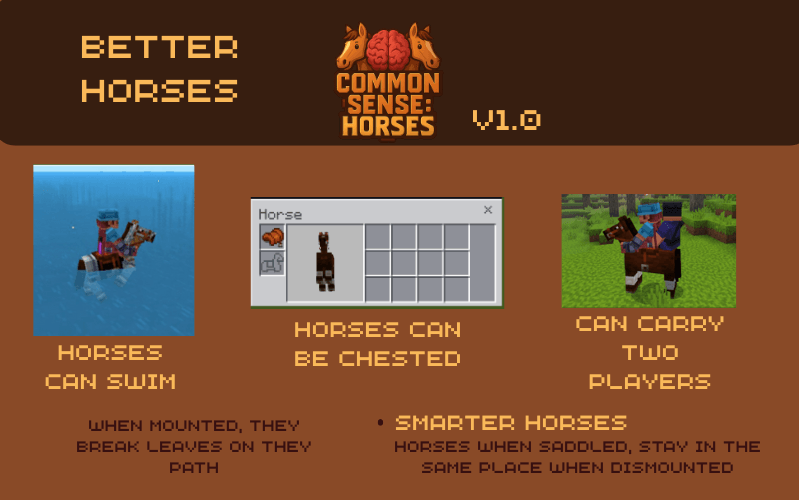 Common Sense: Horses Addon (26.x, 1.21) – MCPE/Bedrock Mod