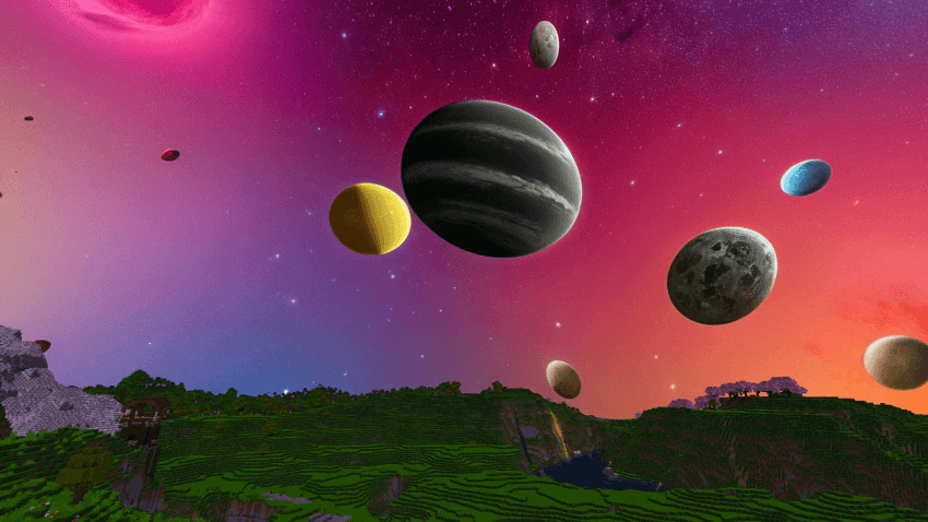 Colorful Space with Planets Texture Pack (1.21, 1.20) – MCPE/Bedrock — screenshot 2