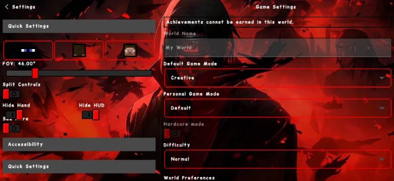 Itachi Uchiha Live UI Pack (26.x, 1.21) – MCPE/Bedrock — screenshot 2