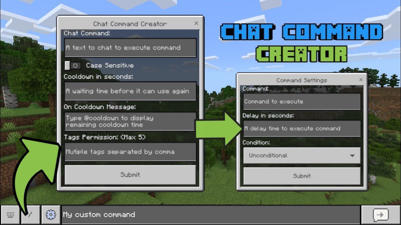 Chat Command Creator Addon (1.21, 1.20) – MCPE/Bedrock Mod