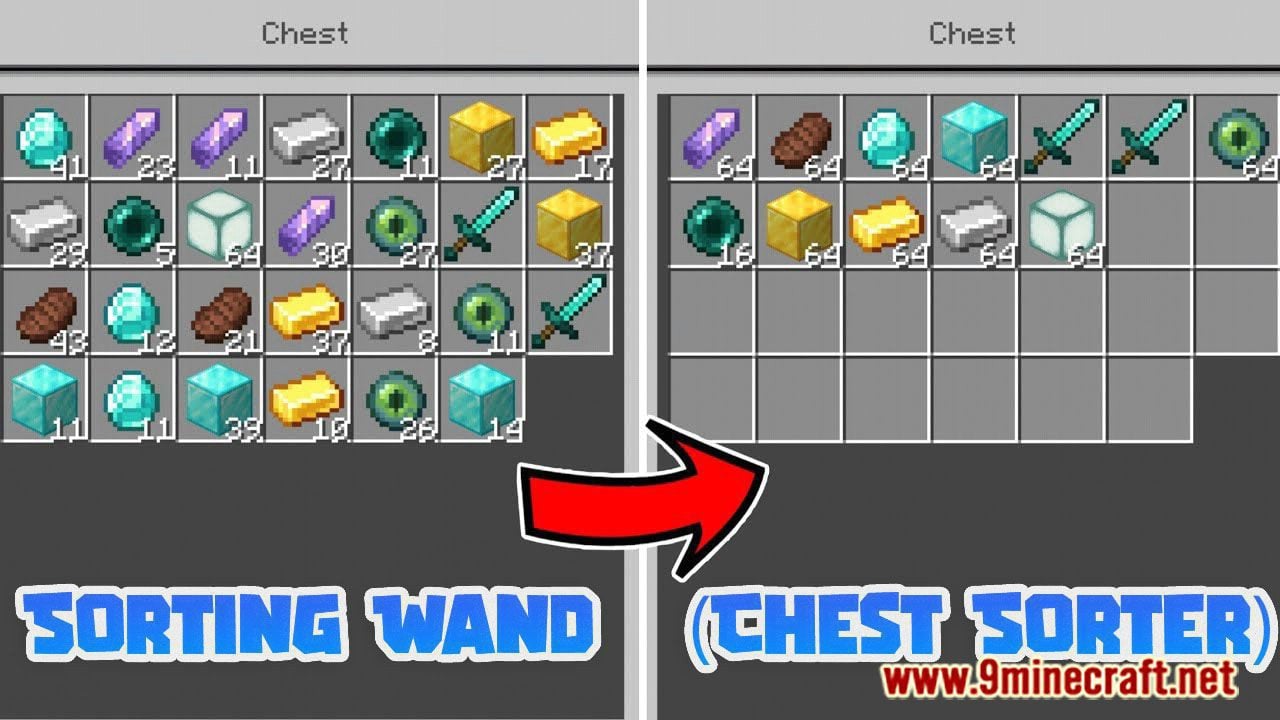 Sorting Wand Addon (1.21, 1.20) – MCPE/Bedrock Chest Sorter Mod
