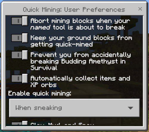 Quick Mining Addon (1.21, 1.20) – MCPE/Bedrock Mod — screenshot 1