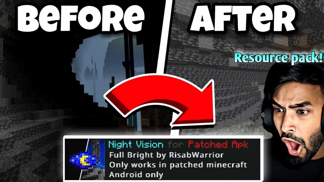 Night Vision Pack For Patched MCPE (1.26, 1.21)