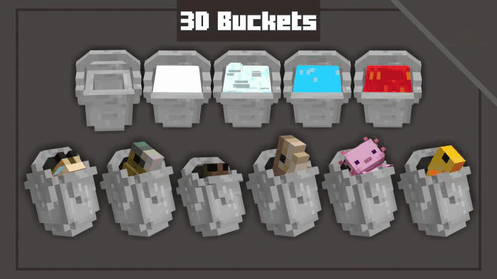 3D Buckets Pack (1.20, 1.19) – Animated Buckets — screenshot 1