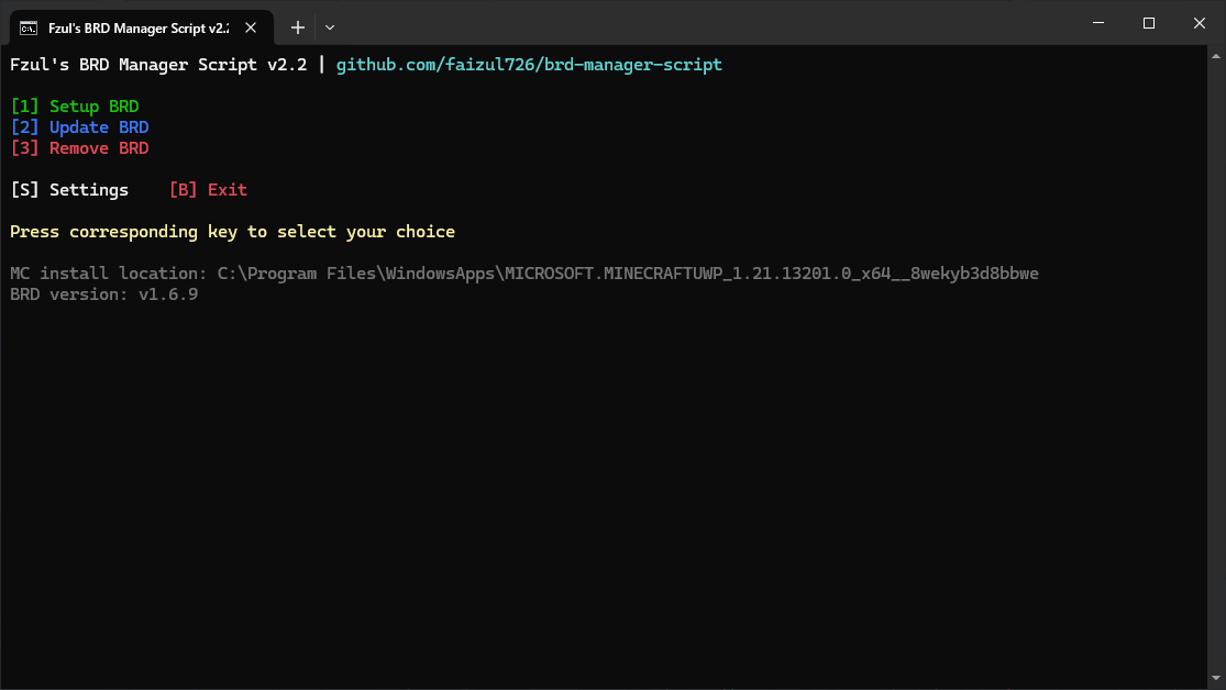 BRD Manager Script For BetterRenderDragon – MCPE/Bedrock (1.21) — screenshot 1