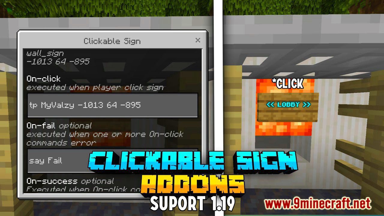 Clickable Sign Addon (1.19, 1.18) – MCPE/Bedrock Mod