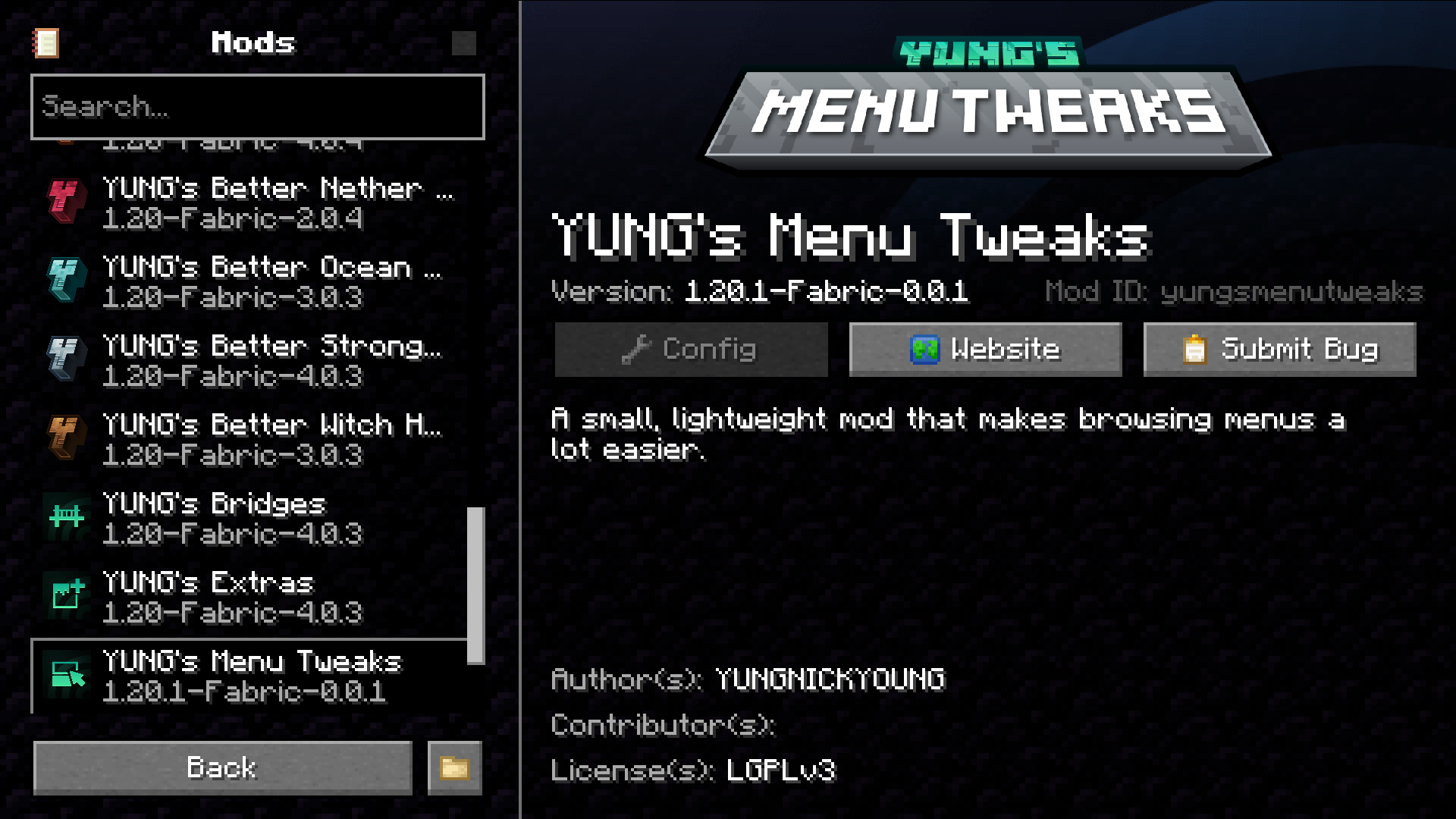 YUNG's Menu Tweaks (NeoForge) [1.20.4 - 1.21.1 ONLY] — screenshot 1