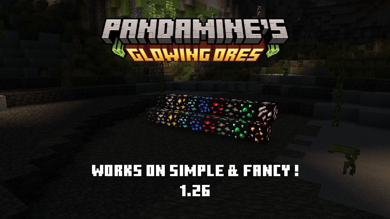 PandaMine's Glowing Ores | Emissive Ores | Radiant Ores | Simple, Fancy + Vibrant Visuals mode — screenshot 1