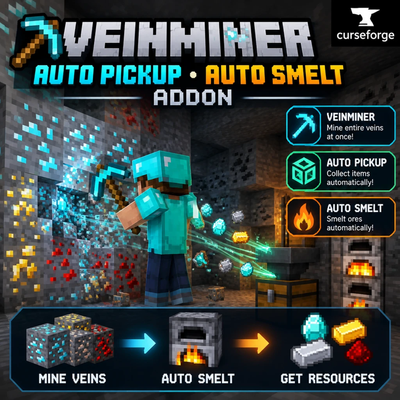 Vein miner (auto smelt auto pickup)