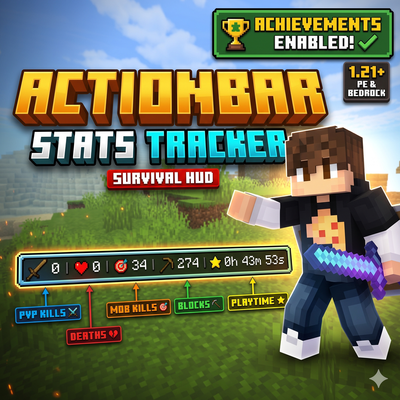 Actionbar Stats HUD - Player Kills, Mob Kills, Deaths, Blocks & Playtime Counter