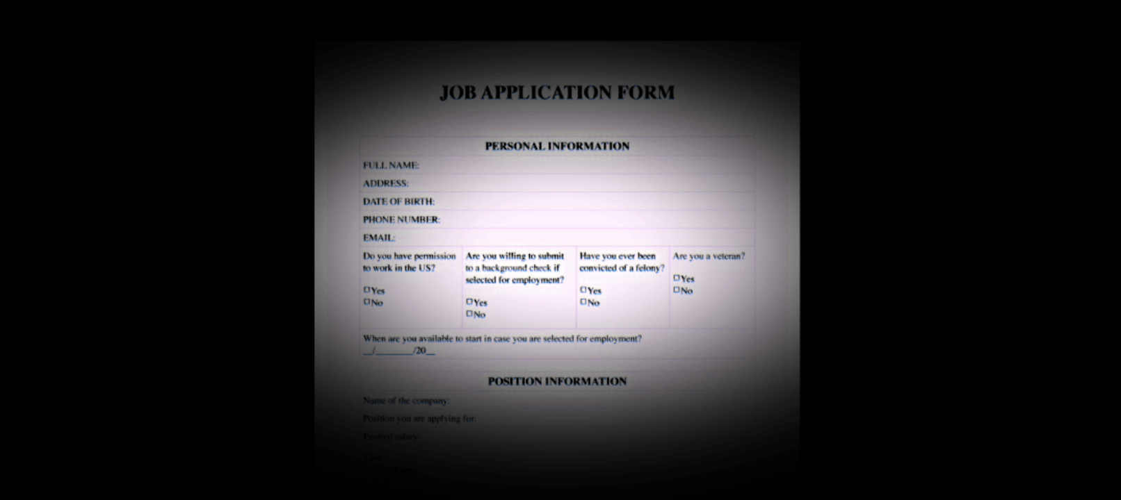 Job application — screenshot 1