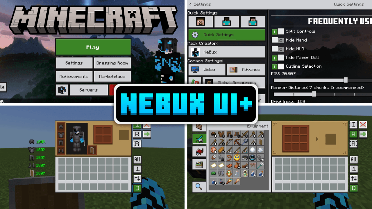 NeBux UI+ — Minecraft Bedrock Texture Pack Download | MCModsHub