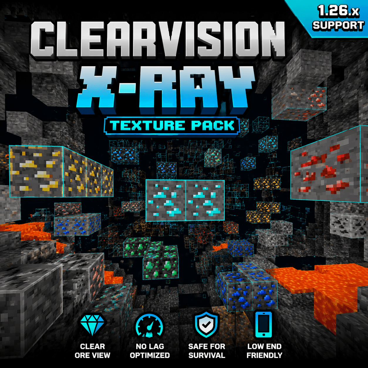 Minecraft X-Ray 1.26.x – No Lag Ore Visibility Pack — screenshot 1
