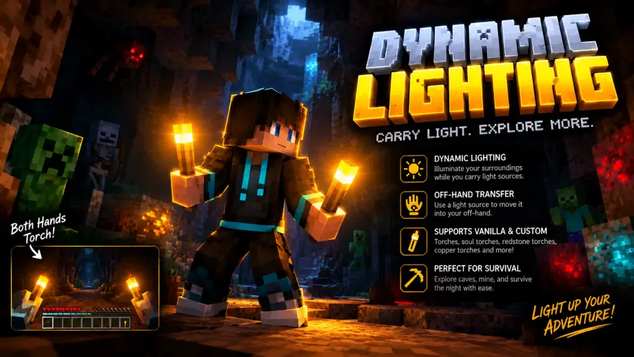 Dynamic Lighting Off-Hand Add-on for Minecraft