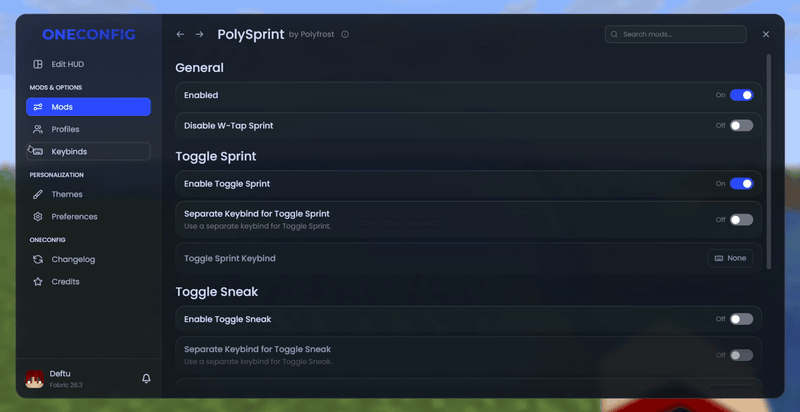 PolySprint (Toggle Sprint / Sneak) — screenshot 1