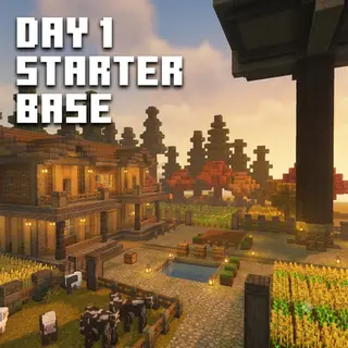Hardcore Day 1 Starter Base | Survival Mansion & Farms [Achievements Friendly]